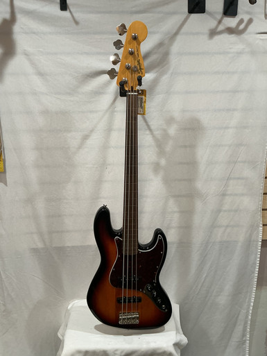 Used Squier FRETLESS JAZZ BASS J Type Bass Guitar Sunburst 4-String