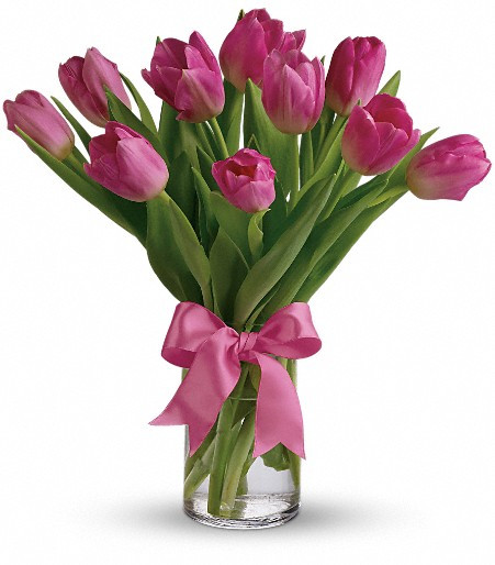 Ten Tulips in a Cylinder Vase