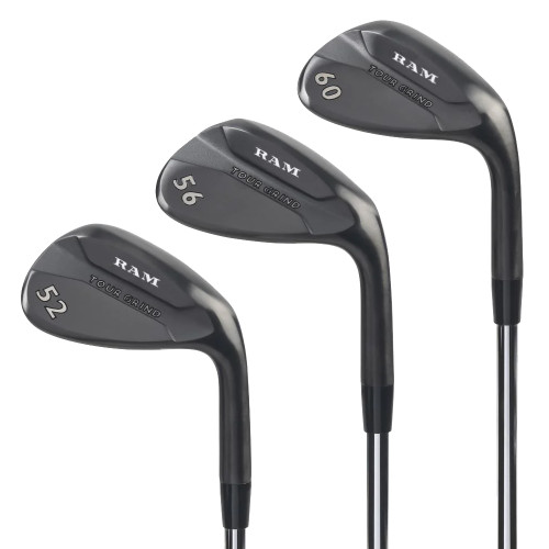 Ram Golf Tour Grind Milled Face Golf Wedge Set, Black, Mens Left Hand