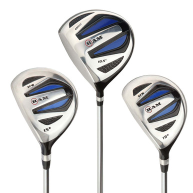 Ram Golf EZ3 Mens Left hand Steel Wood Set, Driver, 3 & 5 Wood, Headcovers Included