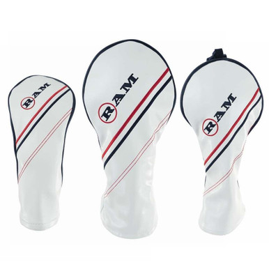 Ram FX Golf Club Headcovers for Driver, Wood and Hybrid, White (1-3-x)