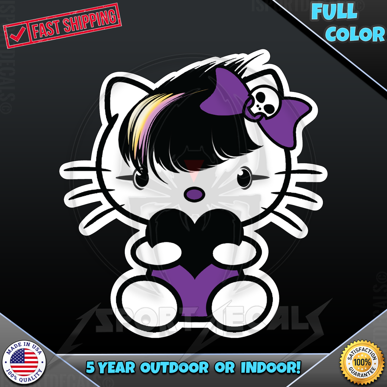 Hello Kitty Goth Emo Skull Cute Girly HD 027 Humor Funny Car Truck SUV Window  Laptop PC Wall Vinyl Decal Sticker