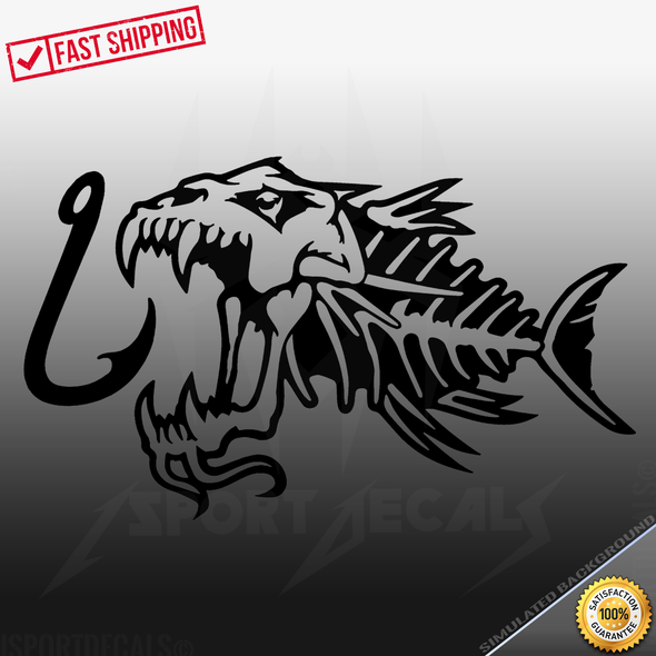 Fishing Angry Fish Skull with Hook Car Boat Vinyl Decal Sticker