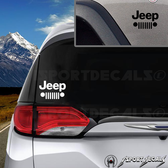 JEEP Logo with Grill Window Wall Laptop PC Vinyl Decal Sticker any smooth surface
