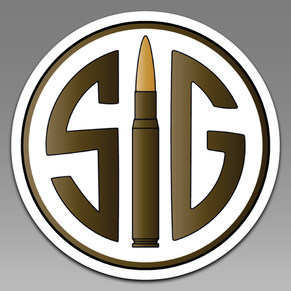 SIG Saur Brass Bullet Circle Logo Handgun Firearm 115 Vinyl Decal Sticker