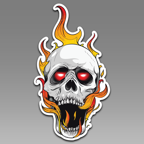 Skull Flaming with Glowing Eyes 172 Vinyl Decal Sticker
