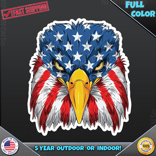 Patriotic American Flag Bald Eagle Head Vinyl Decal Sticker