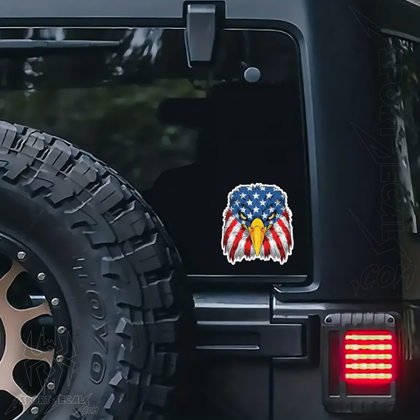 Patriotic American Flag Bald Eagle Head Vinyl Decal Sticker