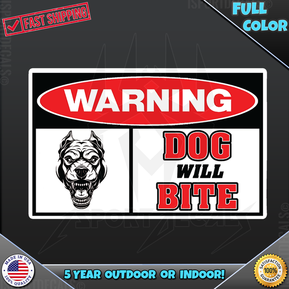 Warning Dog Will Bite Car House Door Pet Vinyl Decal Sticker