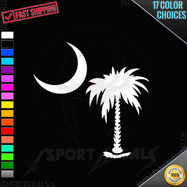 Palmetto Tree with Crescent Moon Beach SC Vinyl Decal Sticker