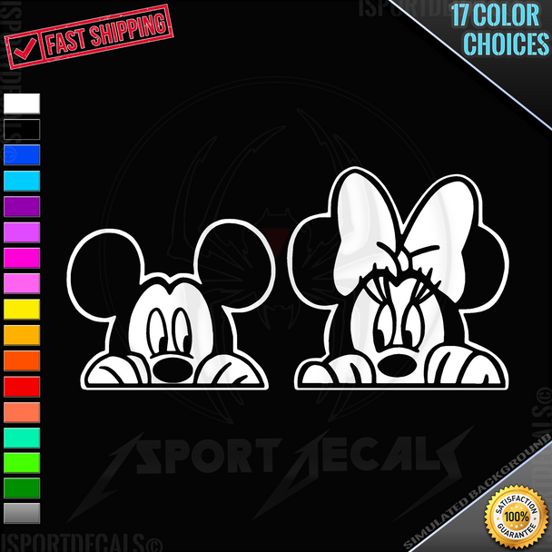 Disney Inspired Set Mickey & Minnie Peeking Car Truck Laptop PC Window Vinyl Decal Sticker any smooth surface