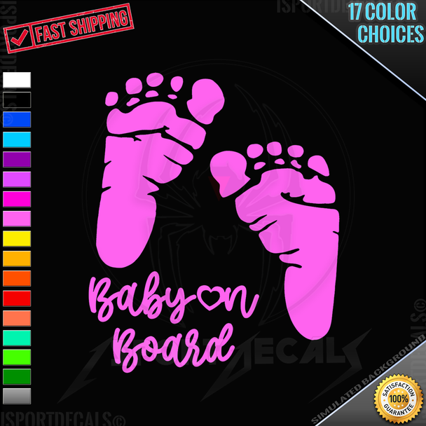 Baby Feet Baby on Board w/heart Car Truck SUV Window Wall Laptop PC Vinyl Decal Sticker any smooth surface