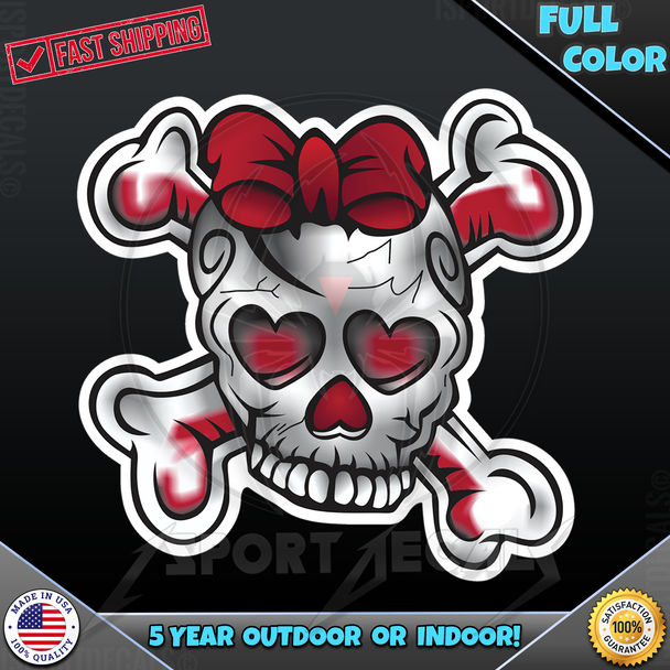 Girly Skull Cross Bones Heart Bow Cute HD 025 Car Truck Window Wall Laptop PC Vinyl Decal Sticker any smooth surface