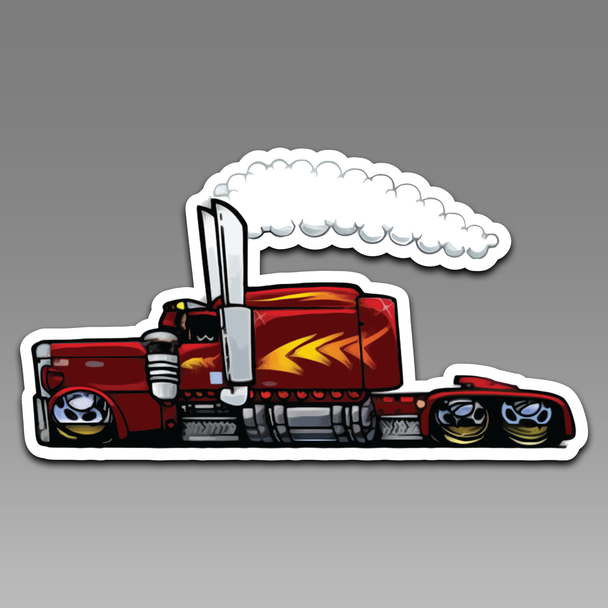 Red Semi Truck Rolling Smoke 18 Wheeler 106 Vinyl Decal Sticker