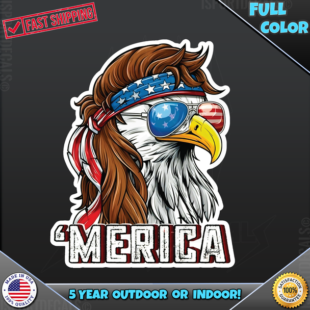 Patriotic American Eagle USA Flag Glasses 'Merica Vinyl Decal Sticker