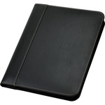 Samsill Contrast Stitch Leather Zippered Portfolio Folder - Document Organizer with Writing Pad - Black