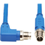 Tripp Lite NM12-6A3-02M-BL M12 X-Cat6a 10G F/UTP CMR-LP Shielded Ethernet Cable (Right-Angle M/M), IP68, PoE, Blue, 2 m (6.6 ft.)