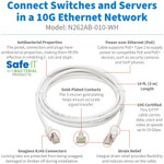 Tripp Lite N262AB-010-WH Safe-IT Cat6a 10G Snagless Antibacterial S/FTP Ethernet Cable (RJ45 M/M) PoE White 10 ft. (3.05 m)