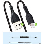 StarTech RUSB2ALT1MBC 1m (3ft) USB to Lightning Cable, MFi Certified, Coiled iPhone Charger Cable, Black, Durable TPE Jacket Aramid Fiber