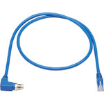 Tripp Lite NM12-604-01M-BL M12 X-Cat6 1G UTP CMR-LP Ethernet Cable (Right-Angle M12 M/RJ45 M) IP68 PoE Blue 1 m (3.3 ft.)