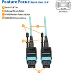 Tripp Lite N844-10M-12-P MTP/MPO Patch Cable with Push/Pull Tabs 12 Fiber 40GbE 40GBASE-SR4 OM3 Plenum-Rated Aqua 10M (33 ft.)