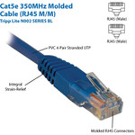 Tripp Lite N002-001-BL Cat5e 350 MHz Molded (UTP) Ethernet Cable (RJ45 M/M) PoE Blue 1 ft. (0.31 m)