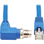 Tripp Lite NM12-6A4-02M-BL M12 X-Cat6a 10G F/UTP CMR-LP Shielded Ethernet Cable (Right-Angle M12 M/RJ45 M) IP68 PoE Blue 2 m (6.6 ft.)