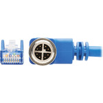 Tripp Lite NM12-604-05M-BL M12 X-Cat6 1G UTP CMR-LP Ethernet Cable (Right-Angle M12 M/RJ45 M) IP68 PoE Blue 5 m (16.4 ft.)