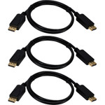 QVS DP-10-3PK 3-Pack 10ft DisplayPort Digital A/V UltraHD 4K Black Cable with Latches
