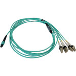 Tripp Lite N844X-03M-8L-P 40/100/400G Multimode 50/125 OM3 Fiber Optic Cable (12F MTP/MPO-PC to 4x Duplex LC/PC F/M) LSZH Aqua 3 m (9.8 ft.)