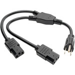 Tripp Lite Y Splitter Power Cable NEMA 5-15P to 2x C13 10A 125V 18 AWG 1.5 ft. (0.45 m) Black