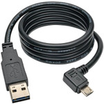 Tripp Lite Dedicated Reversible USB Charging Cable (Reversible A to Right-Angle 5-Pin Micro B) Black 3 ft. (0.91 m)