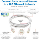 Tripp Lite N261AB-014-WH Safe-IT Cat6a 10G Snagless Antibacterial UTP Ethernet Cable (RJ45 M/M) PoE White 14 ft. (4.27 m)