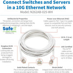 Tripp Lite N262AB-025-WH Safe-IT Cat6a 10G Snagless Antibacterial S/FTP Ethernet Cable (RJ45 M/M) PoE White 25 ft. (7.62 m)