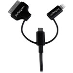 StarTech LTADUB1MB 1m (3 ft) Black Apple 8-pin Lightning or 30-pin Dock Connector or Micro USB to USB Combo Cable for iPhone / iPod / iPad