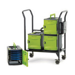 Front and side view of the green charging modular carts combination of four boxes.