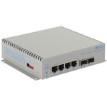 Omnitron Systems OmniConverter 10GPoE+/Sx PoE+, 2xSFP/SFP+, 4xRJ-45, 1xDC Powered Extended Temp