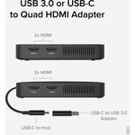 Plugable USBC-768H4 USB 3.0 or USB C to HDMI Adapter Extends to 4x Monitors - Compatible with Windows and Mac