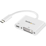 StarTech CDP2DVIUCPW USB C to DVI Adapter with 60W Power Delivery Pass-Through - 1080p USB Type-C to DVI-D Video Display Converter - White