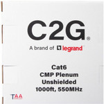 C2G C2G56045 TAA-Compliant Cat6 Bulk Unshielded (UTP) Ethernet Network Cable with Solid Conductors-Plenum CMP-Rated - Green - 1000ft