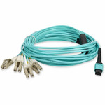 AddOn ADD-MPOM-4LC8M5OM4 8m MPO/UPC (Male) to 4xLC Duplex (8xLC)/UPC Aqua OM4 OFNR (Riser-Rated) 8-Strand Fiber Fanout Cable
