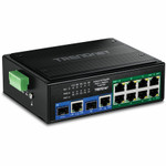 TRENDnet 10-Port Industrial Gigabit 400W PoE++ DIN-Rail Switch - TI-BG108 - 8 x Gigabit PoE++ Ports - 2 x Gigabit Shared Ports (RJ-45 / SFP) - 20Gbps - 400W - Lifetime Protection