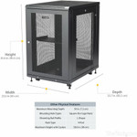 StarTech.com 18U 19" Server Rack Cabinet 4 Post Adjustable Depth 2-30" w/Casters/Cable Management/1U Shelf, Locking Doors and Side Panels