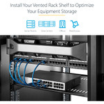 StarTech.com 1U Vented Server Rack Cabinet Shelf - Fixed 12" Deep Cantilever Rackmount Tray for 19" Data/AV/Network Enclosure w/Cage Nuts