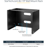 StarTech.com 8U Wall Mount Rack, 14in Deep, 19 inch Wall Mount Network Rack, Wall Mounting Patch Panel Bracket for Switch/IT Equipment