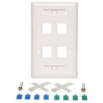 Tripp Lite Quad Outlet RJ45 Universal Keystone Face Plate / Wall Plate, White, 4-Port