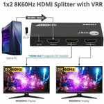 1x2 8K60Hz HDMI Splitter with VRR/ALLM - 40G - EDID management - Down scaler