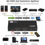 SIIG 2 Port HDMI 2.0 4K HDR Splitter / Switcher with IR Remote