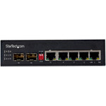 StarTech.com Industrial 6 Port Gigabit Ethernet Switch 4 PoE RJ45 +2 SFP Slots 30W PoE+ 48VDC 10/100/1000 Mbps -40C to 75C w/DIN Connector