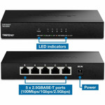 TRENDnet 5-Port Unmanaged 2.5G Switch, 5 x 2.5GBASE-T Ports, TEG-S350, 25Gbps Switching Capacity, Fanless, Wall Mountable, Black